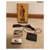 Wooden box, Two horns and belly button brush