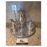 Pewter Serving Cream, Sugar and Teapot