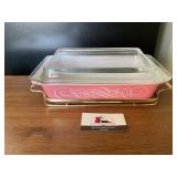 Pyrex pink scroll casserole dish