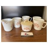 Pyrex mugs and sugar dish
