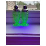 Uranium glass salt and pepper shakers