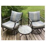 Gliding chairs, and side table