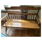 Vintage American primitive spindle back wood bench