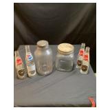 Vintage glass jars, and vintage Pepsi and Coke