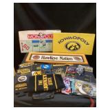 Assorted Iowa, Hawkeye collectibles and Monopoly