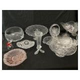 Assorted glassware, pie plates, cake, plates, etc.