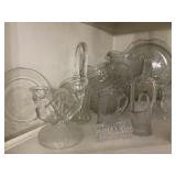 Assorted glassware plates, bells candle, Abras