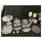 Assorted glassware, cake plates, etc