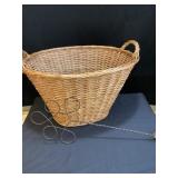 Vintage wicker, laundry basket, and rug beater