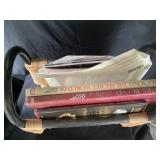 Magazine folder and various books, vintage Mount