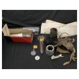 Assorted vintage items, including old stamps,