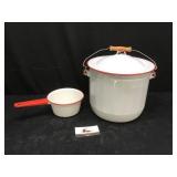 Red and White Enamel Pots