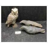 Owl and crow decoys