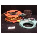 Cord Reel, Wire and Sprinkler