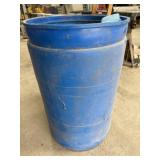 50 gallon blue plastic drum and wash brush