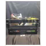 Crate of cleaning supplies