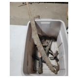 Tote with hammers & misc