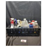 Tote with assorted cleaners & fluid