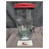 Vintage Jeannette ribbed canister with red lid