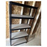 Metal frame with wood shelving unit