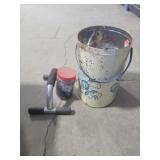 Metal bucket of extension cords & misc