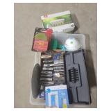 Small tote of lights, felt pads & misc