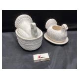 White ceramic turkeys