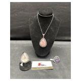 Rose Quartz Necklace and Ring, Amethyst