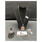 Red Sunstone necklace and ring tiger eye