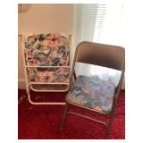 One folding chair and one outdoor chair