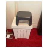 Plastic trashcan and footstool