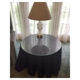 Table lamp and small table with glass tops