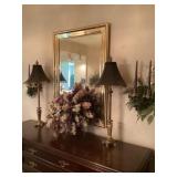 Artificial flower arrangement, two table lamps