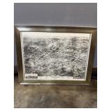 framed 1872 bird's-eye view map reproduction of