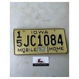 Vintage Iowa mobile home license plate