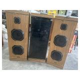 Techwood stereo in cabinet with speakers