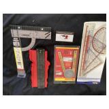 Square, protractor, drawing set, contour gauge