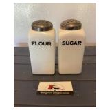 Hazel Atlas milk glass shakers