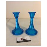 Blue glass candle holders