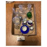 Glass pitchers, candle holders & misc