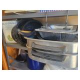 Enamelware pots, metal pans & salad spinner