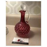 Cranberry hobnail decanter