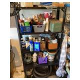 Metal shelving rack & contents