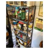 Metal shelving rack & contents