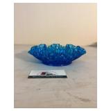 Fenton Ruffled blue glass bowl