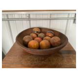 Wooden Bowl with Croquet Balls