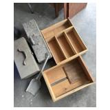 Two Metal Tool Boxes.  Two wood trays
