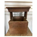 Salmon Crate and Primitive Wood Stool