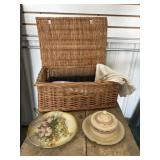 Basket of Linens, China and Misc