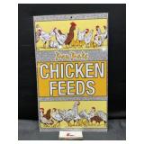 Metal chicken feeds sign